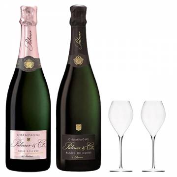 [BUNDLE] PALMER & CO 1xROSE RESERVE 750ML & 1xBLANC DE NOIRS 750ML (PALMER & CO 2x CHAMPAGNE GLASS)