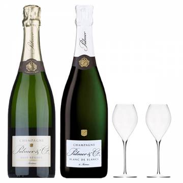 [BUNDLE] PALMER & CO 1xBRUT RESERVE 750ML & 1xBLANC DE BLANCS 750ML (PALMER & CO 2x CHAMPAGNE GLASS)