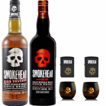 [BUNDLE] SMOKEHEAD 1xHIGH VOLTAGE 700ML + 1x RUM REBEL 700ML (SMOKEHEAD 2xROCK GLASS & 2xLIGHTER)