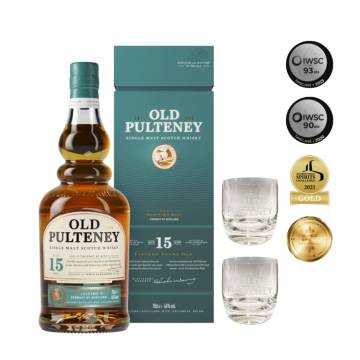 [BUNDLE] 1xOLD PULTENEY 15 YEARS 46.0% 0.7L (OLD PULTENEY 2x GLASS)