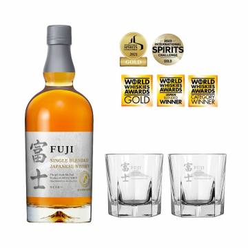 1X FUJI SINGLE BLENDED WHISKEY 43% 0.7L + 2X FUJI ROCK GLASSES
